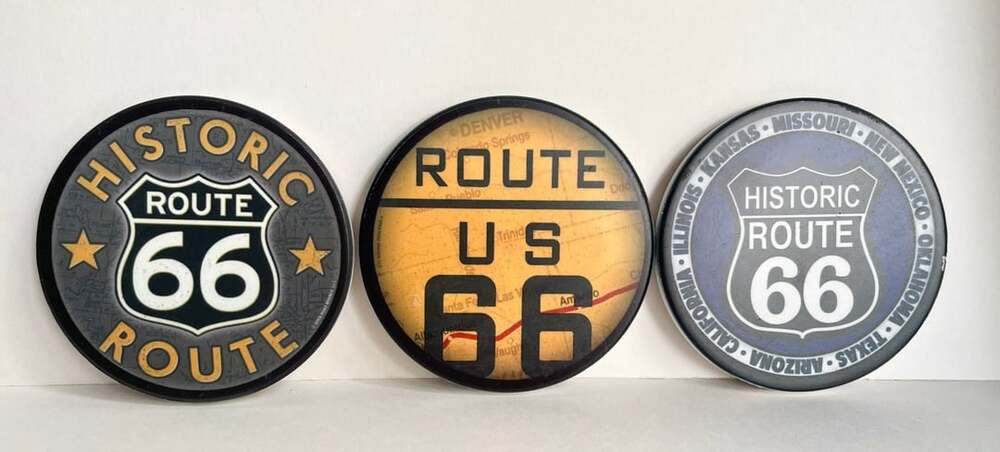 Open Road Brands Route 66 Ceramic Coasters Set of 3 Cork Backed
